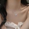 Sterling Silver S925 Star & Moon Necklace with Micro-Paved Stones and White Shell Pendant - Luxurious Valentine's Day Gift