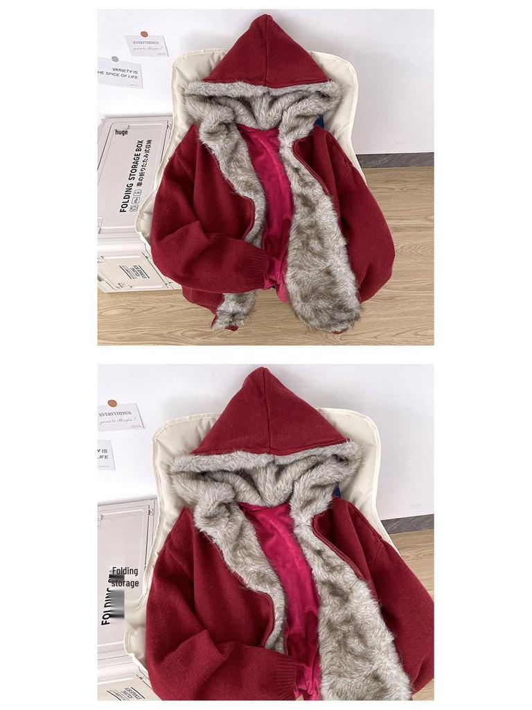 Maglione Invernale Zuoshan Diao da Uomo con Cappuccio e Collo in Pelliccia