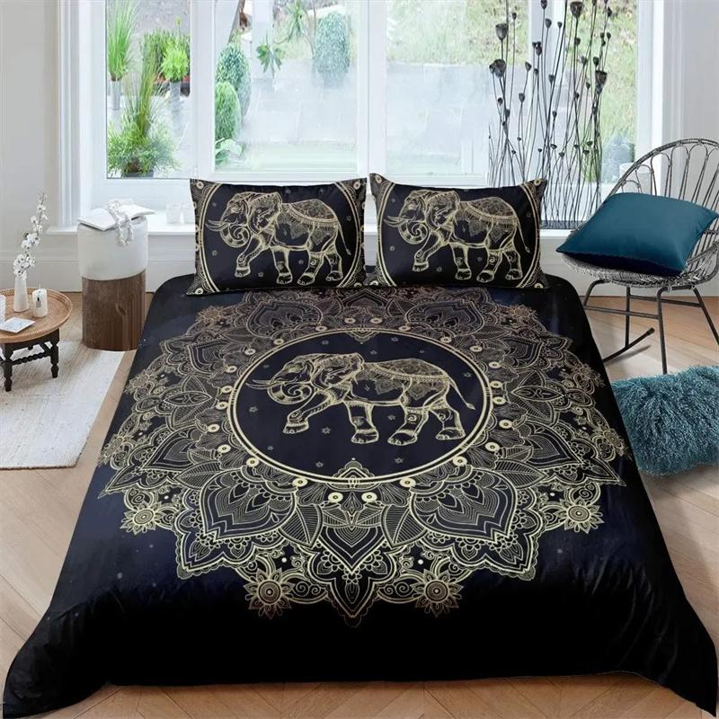 Mandala Buddha Duvet Cover CollectionBohemian Bedding Collection Golden Black Lotus Flowers Print Luxury Microfiber Polyester Comforter Cover