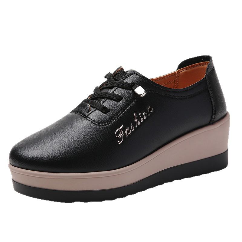 Autumn Women's Genuine Leather Non-Slip Platform Shoes - Thick-Soled, Comfortable, Lightweight, Casual