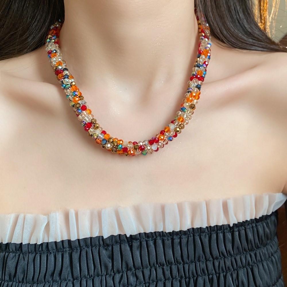 Farbiger Glasperlen Vintage Ethnischer Glas Halskette Hals Schmuck Retro Liebhaber Choker Feiertag