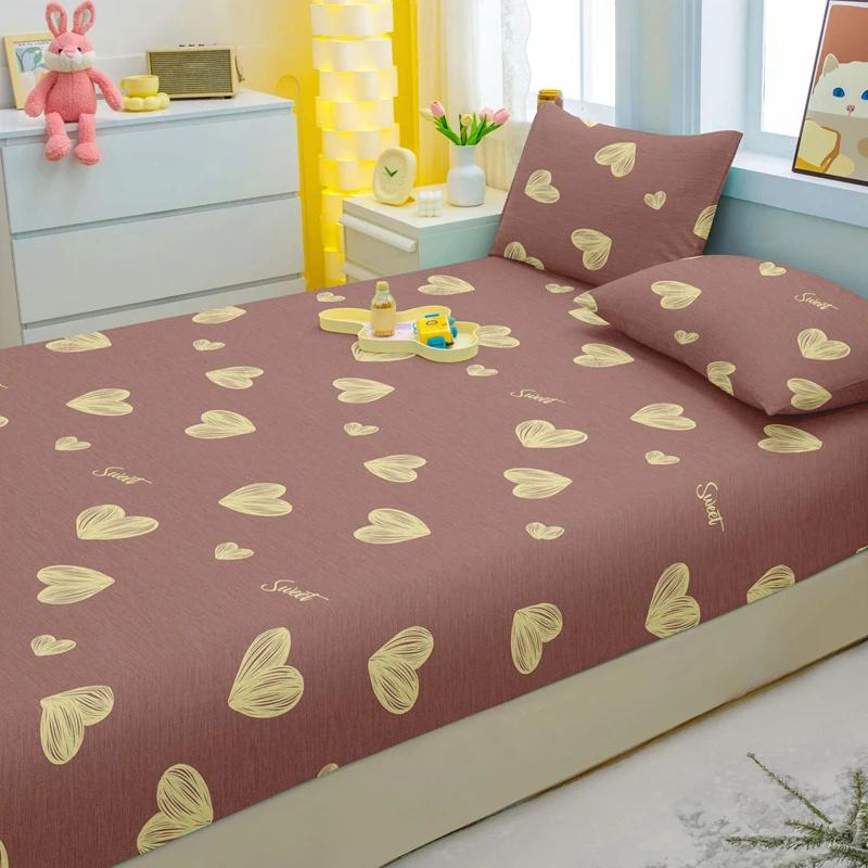 1 Einfaches Modernes Herzförmiges Bedrucktes Mattes Spannbettlaken, Schlafzimmer Bedruckte Bettdecke, Bettwäsche (Ohne Kissenbezüge)