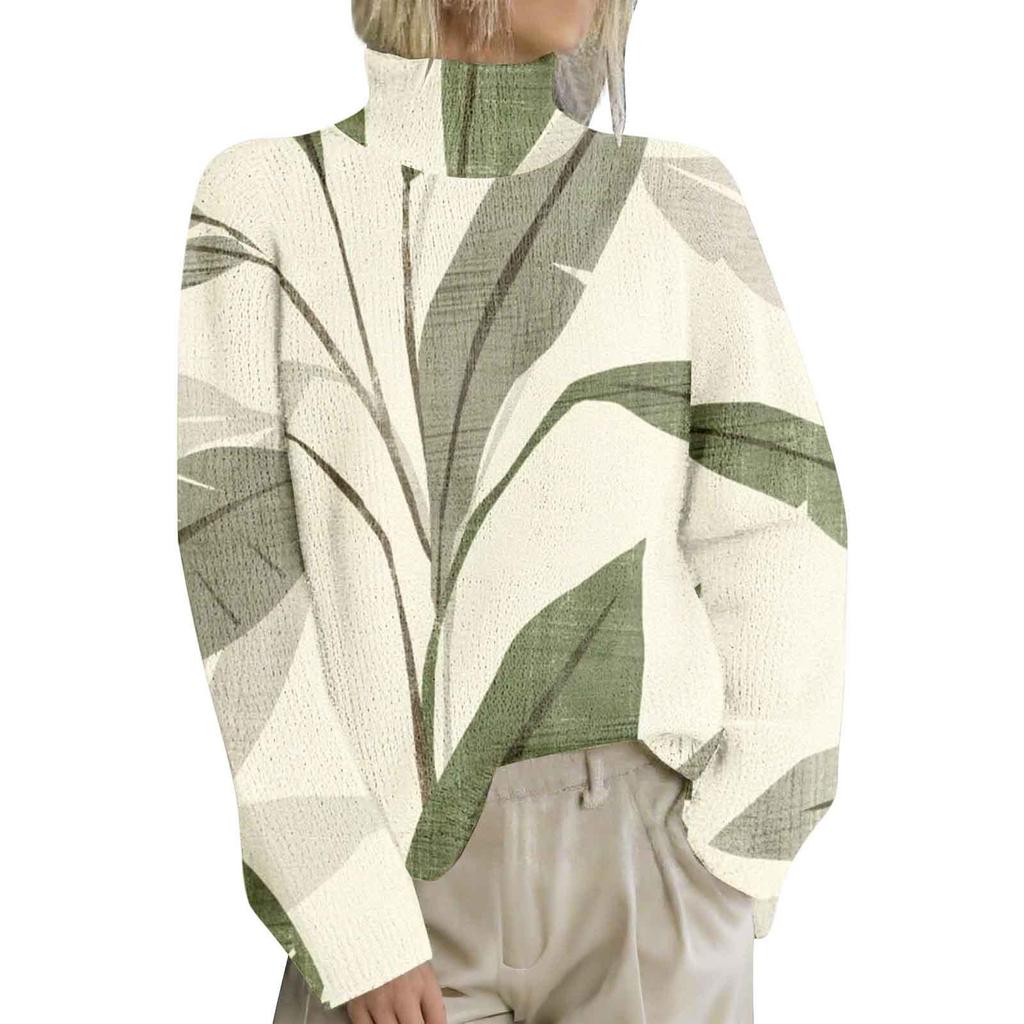 High-Neck Printed Pullover Sweater LYH0911