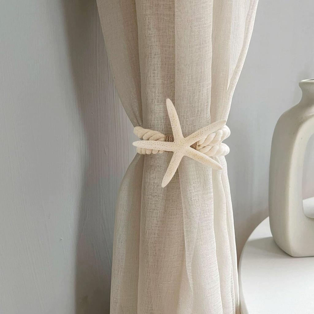 4 Pcs Natural Starfish Curtain Tiebacks, Handmade Woven Rope Curtain-Ties Scandinavian Minimalist Style Curtain Spreader for Outdoor, Hotel, Bedroom