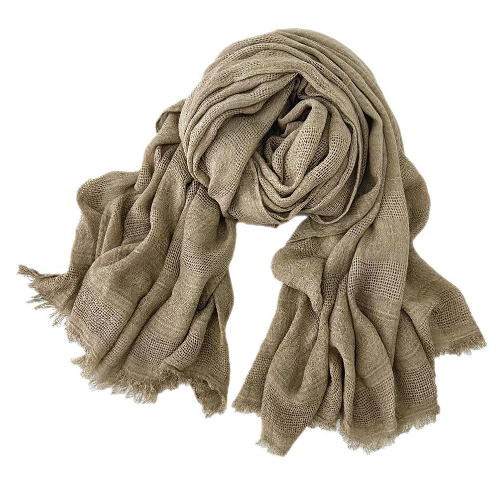 Women's Cotton Scarf Winter Solid Color Jacquard Hollow Literary Style Warm Scarf