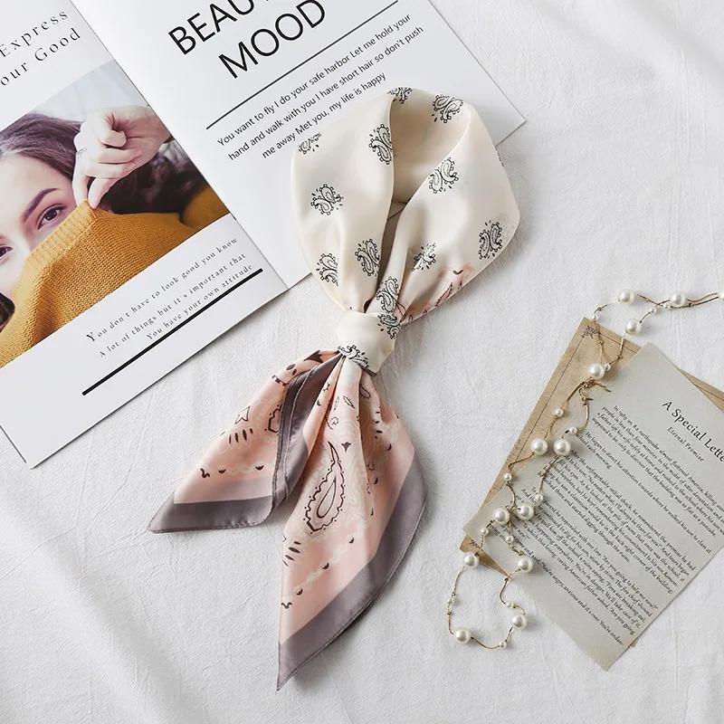 70cm Fashion Paisley Print Kerchief Hair Scarf For Women Silk Satin Headband Hijab Scarfs Female Square Neck Scarves For Ladies