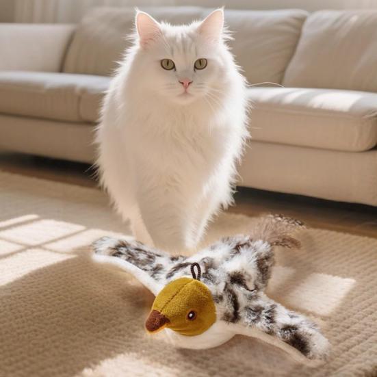 Chirping Bird Cat Toy Rechargeable Plush Bird Flapping Wings Interactive Electric Flying Bird Toy for Cats Chasing Natural Hunting Instinct