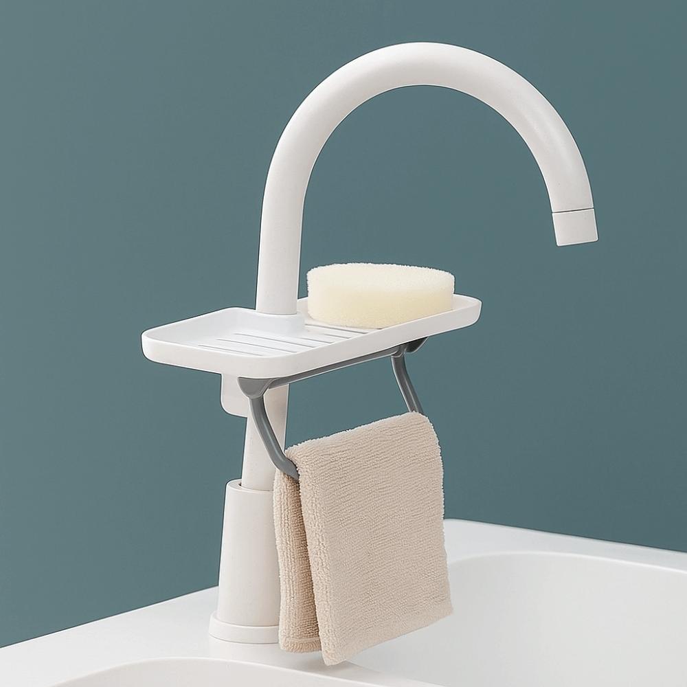 Plastic Faucet Sponge Holder Rotatable Sink Rack Easy To Install Kitchen Storage Shelf  Kitchen