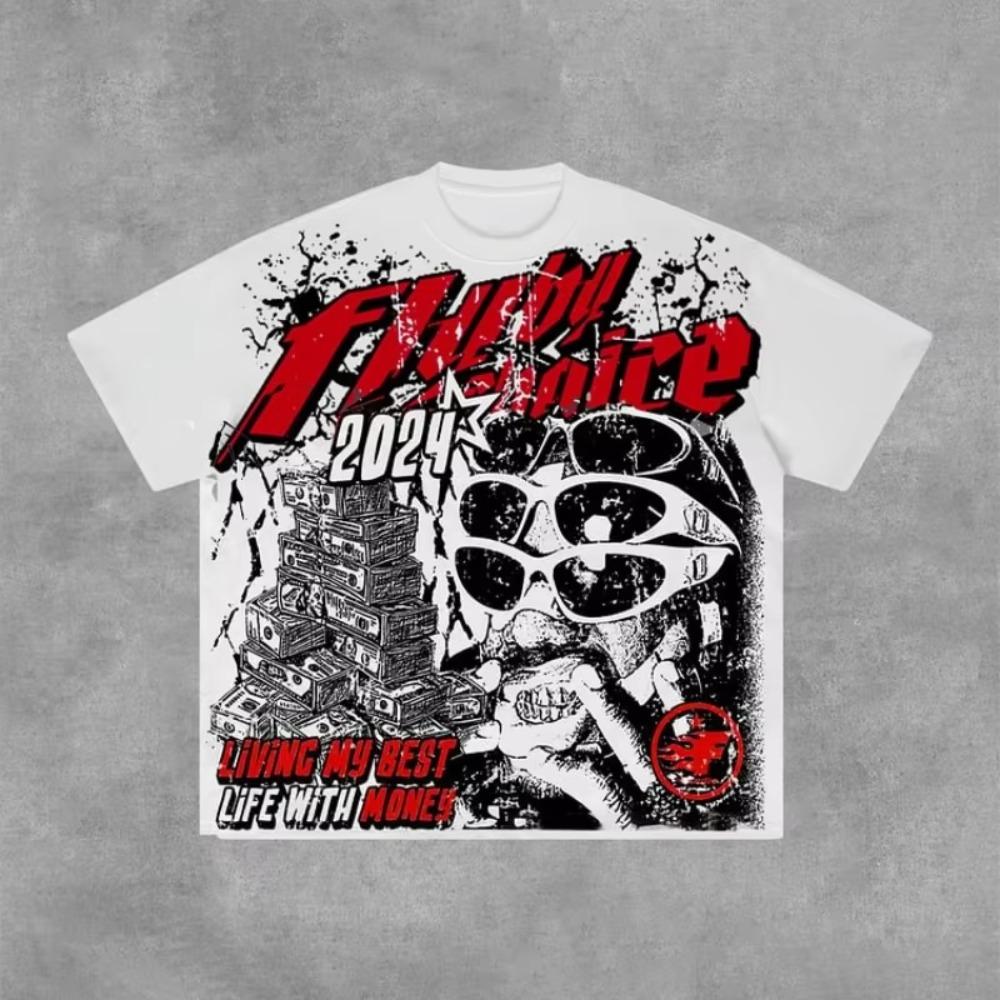 

Fly By Choice Living My Best Life with Money Graphic 100% T-Shirt Men Y2K Vintage Oversize Tshirt Streetwear Women Tops XXXXXL белый