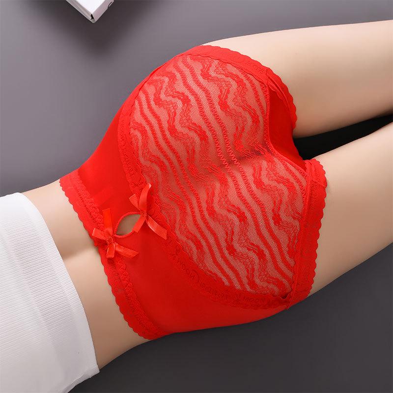 Plus Size Women Sexy Hollow Lace Seamless Ice Silk Breathable High Waisted Triangle Briefs