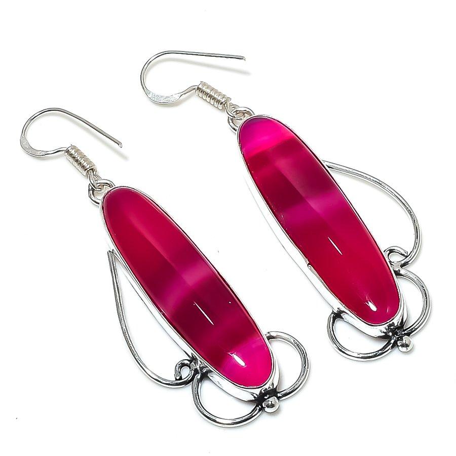 

Серьги из натурального розового кружевного агата ручной работы из стерлингового серебра 925 пробы 2,48 дюйма U6D52