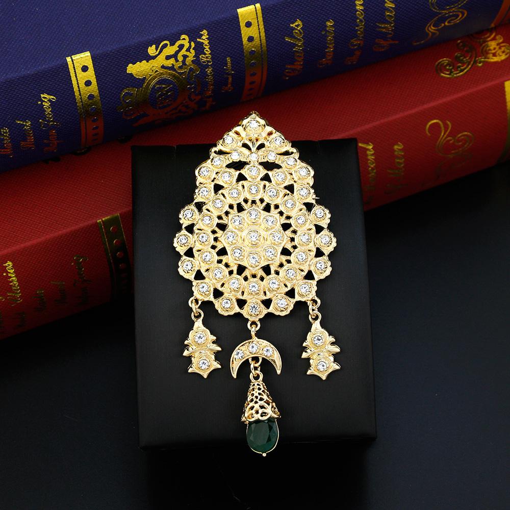 Elegant Gold Color Round Flower Brooch Ladies Jewelry Crystal Moon Pendant Brooch