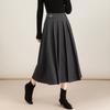 Women's High Waist A Line Midi Skirt No Stretch Wool Blend Pleated Winter Casual Skirt