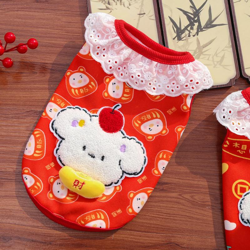 New Year Lace Dolls with Festive Pet Dog and Cat Clothing Accessories for Autumn and Winter, Made of Milk Velvet and Plush Teddy Bears.