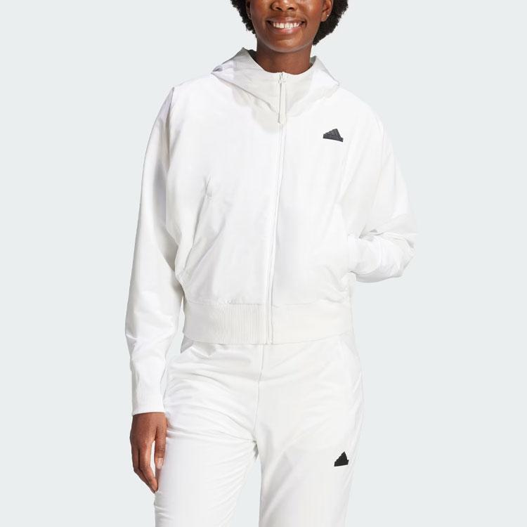 Adidas ZNE. Dámská tkaná mikina s kapucí na zip a monochromatickým logem bílá IN9483