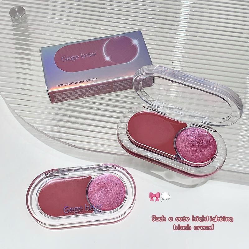 GEGE BEAR Glow-Blush Duo Stick 3.8g Cream-To-Pearl Dewy Flush & Highlighter 2-In-1 Portable Bear Case