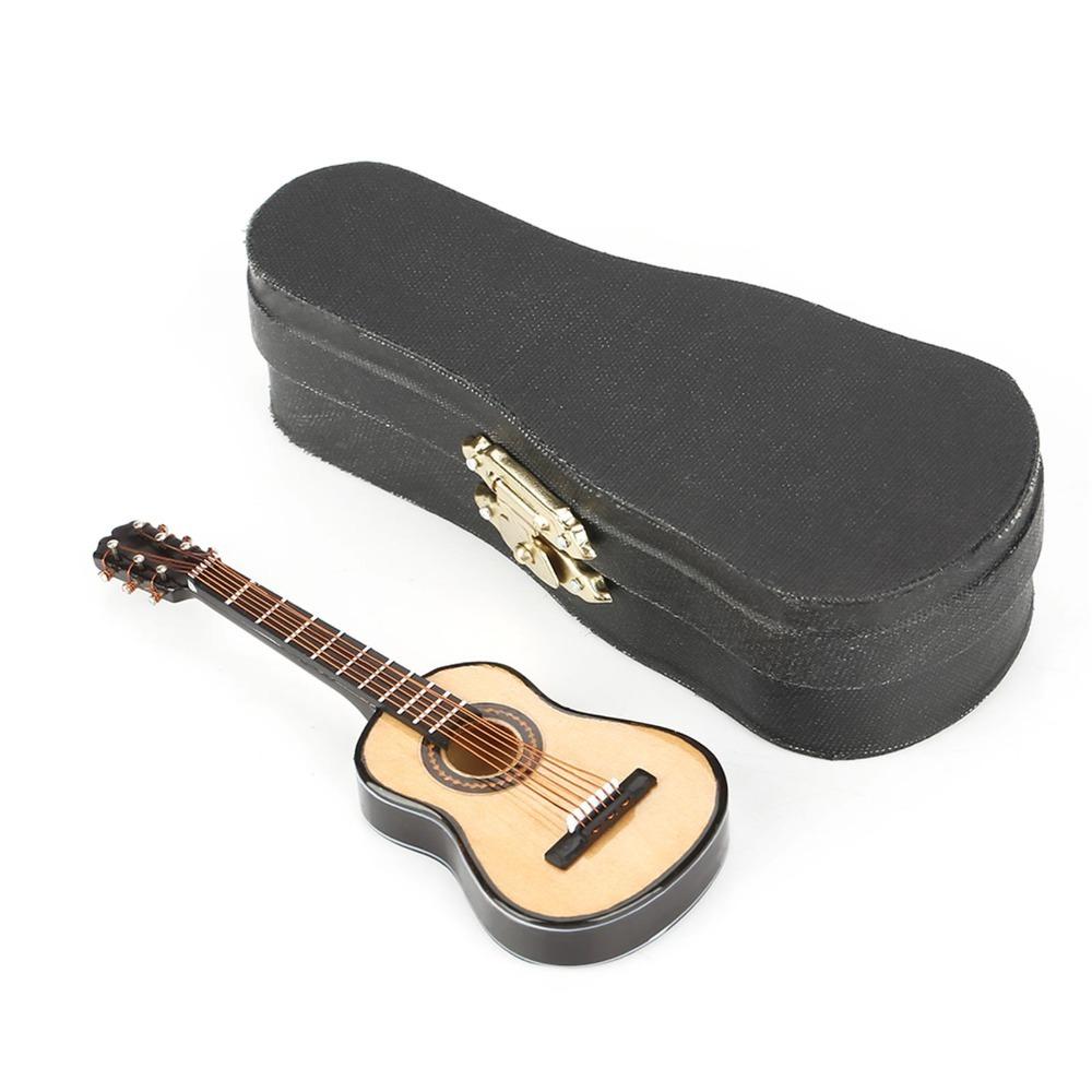 3pcs With Stand Miniature Guitar Model Black Leather Case Musical Ornaments Model Home Decoration