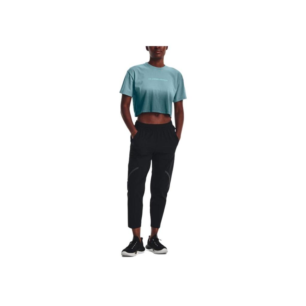 Under Armour Solid Color Elastic Waist 9-Point Casual Pants Women Bottoms Black 1376922-001