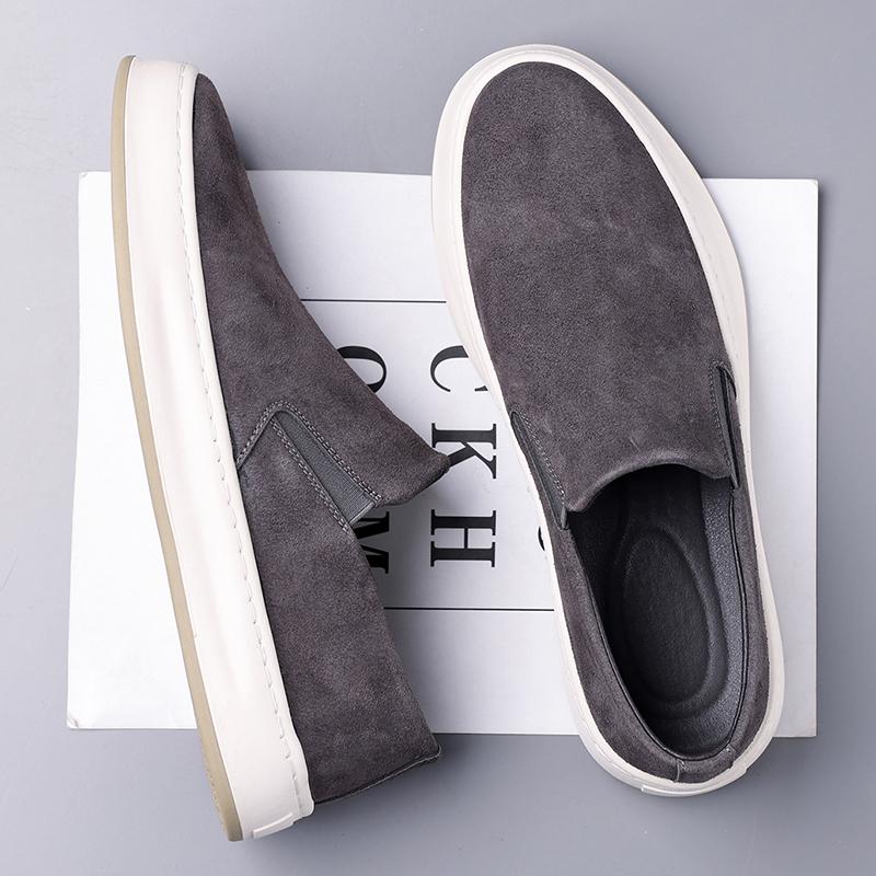 Nowa Moda Khaki Szare Wsuwane Mokasyny Męskie Uniwersalne Skórzane Platformy Buty Codzienne Męskie Luksusowe Projektanta Obuwie do Chodzenia