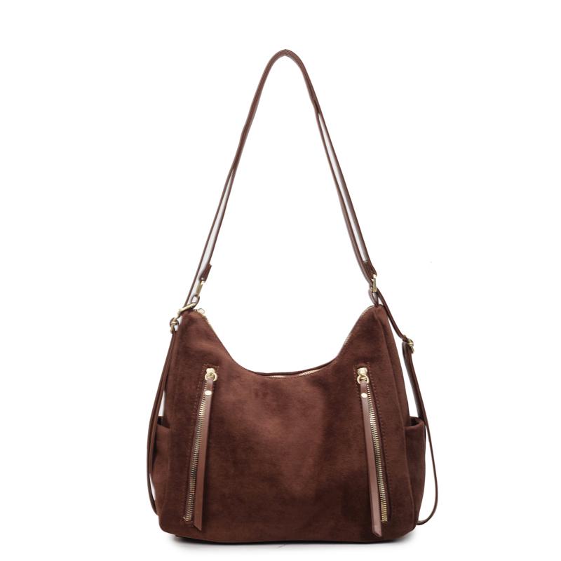 

Faux Suede Commuting Zipper Shoulder Bags Spring/autumn New Ladies Bags 2026 High Quality Versatile Thread Women s Handbags кавовий