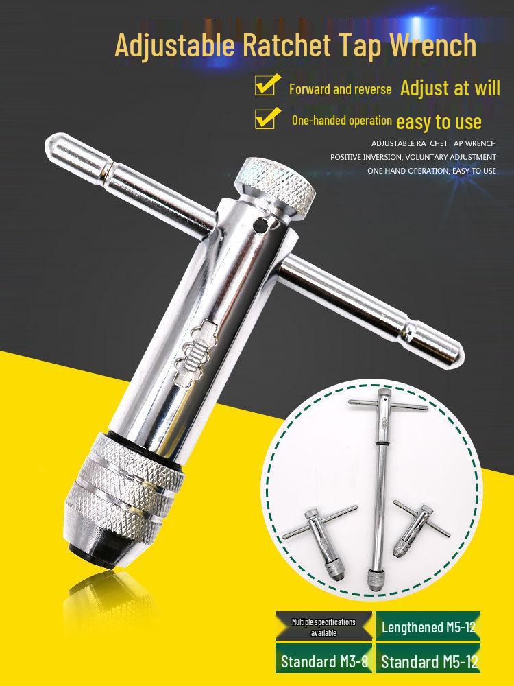 Adjustable T-Handle Ratchet Tap Wrench for Threading