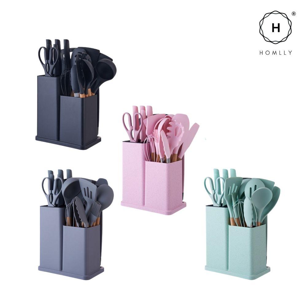 Homlly 19pcs Kitchen Cooking Utensils Set with Stainless Steel Knife Set with Block