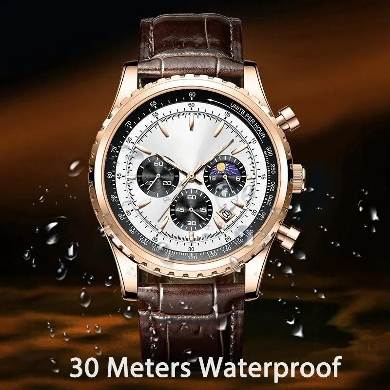 New Mens Watches Top Brand Luxury Men Wrist Watch Leather Quartz Watch Sports Waterproof Male Clock Relogio Masculino+Box