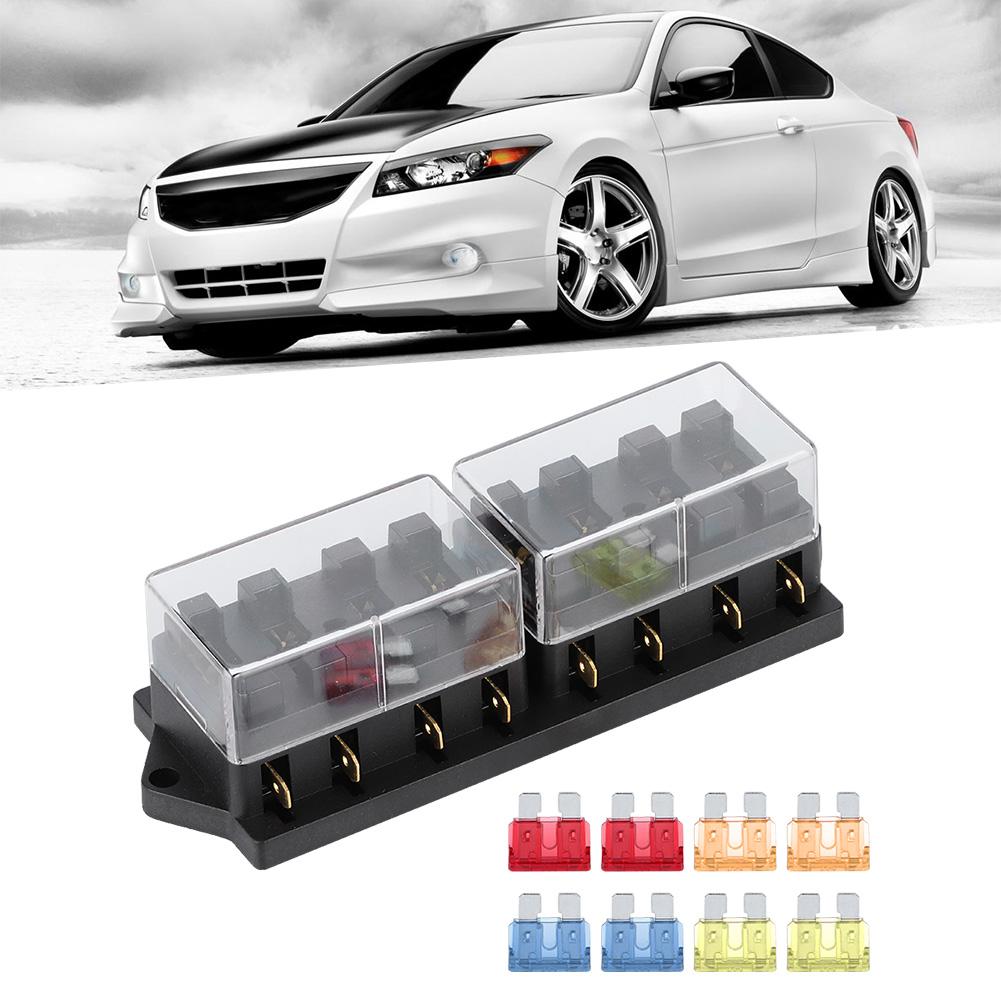 8 Way Car Long Blade Fuse Holder Box DC 12V 15A with 8pcs Fuse Universal Vehicle Accessory