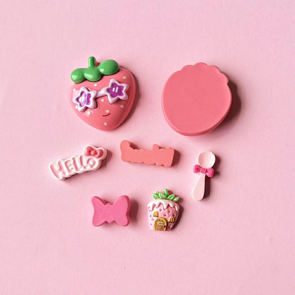 Set di Pinze per Capelli, Portachiavi e Charms per Crocs in Resina Fai da Te Fragola Rosa