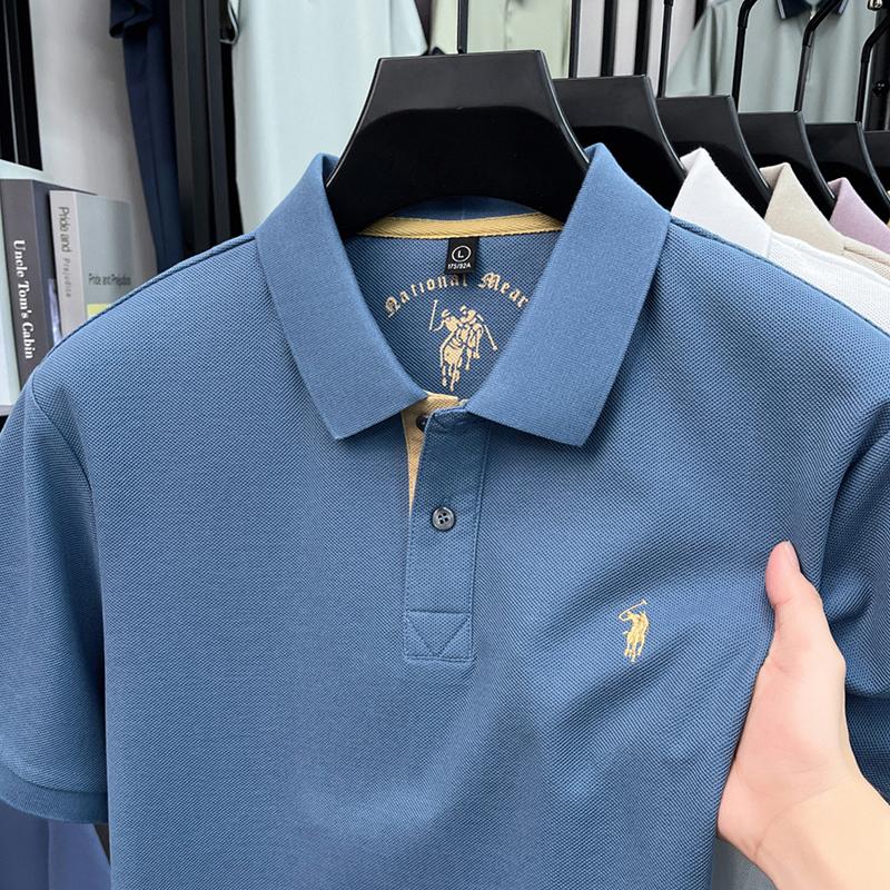 STORN Sommar Broderad Krage T-shirt för Herrar, Casual, Business, Kortärmad Pikétröja, Kortärmad Topp