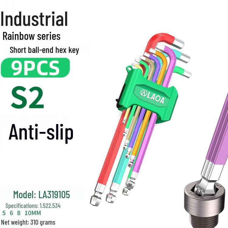 Old A 9-Piece Magnetic L-Shaped Hex Key Set with S2 Torx Inner Hex Screwdrivers