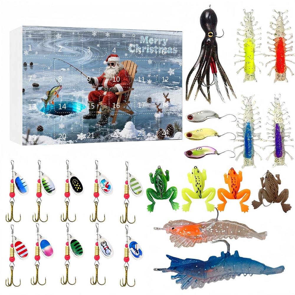 Fishing Lure Christmas Countdown Calendar 24 Days Advent Christmas Fishing Lure Tackle Kit For Lake Stream River Bass Trout Men