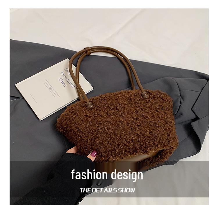 Handtas van nep lamswol in Koreaanse stijl - Pluizige niche design schouder- & okseltas voor herfst/winter