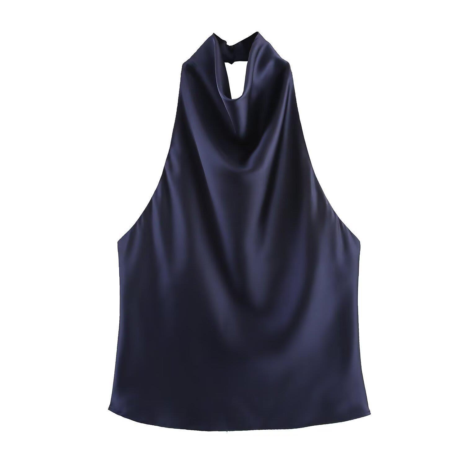 European Style Silk Satin Halter Neck Dress - French Elegant Summer Fashion for Women S