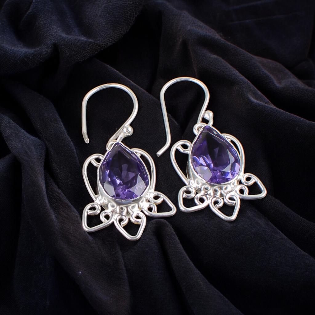 Natural Iolite Gemstone 925 Sterling Silver Elegant Jewelry Earrings For Wedding EE-40-7