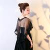 Casual O-Neck Lace Short Sleeve Bridal Wedding Elegant Women Cape Summer Black Applique Tulle Evening Prom Cape Cosplay Shawl