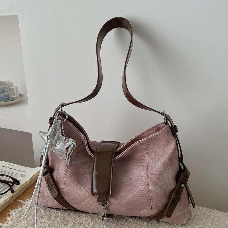 IELGY Fashionable Solid Color One-Shoulder Underarm Bag Large Capacity Commuter Messenger Bag