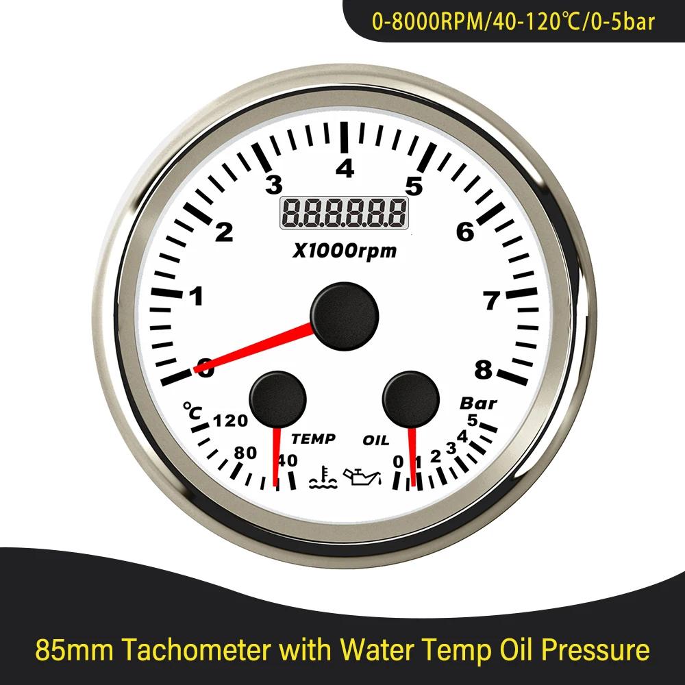Waterproof Car Boat Universal 85mm GPS Speedometer Odometer with Fuel Level Tachometer Water Temp Oil Pressure Red Backlight