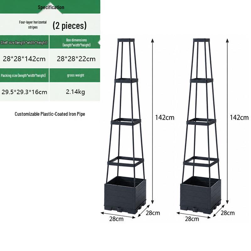 Balcony and Rooftop Vegetable Planting Box with Tomato Cage: Durable Plastic Flower Pot Container for Home Gardening.