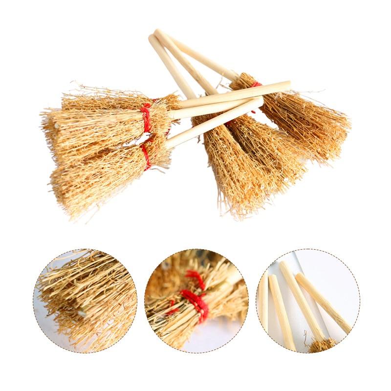 10pcs Mini Broom Witch Straw Brooms DIY Party Decoration Hanging Ornaments Halloween Props Dollhouse Accessories New