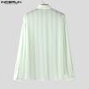 INCERUN Men Lapel Neck Long Sleeve Striped Side Lace-up Casual Oversized Shirts