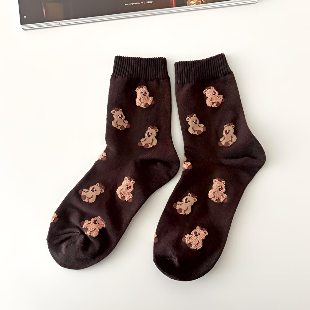 4Pairs Korean Christmas Socks Gift Set –  Winter Cozy Women’s Socks – Holiday Cute Gift Box – 3 Color Sets (Red / Beige / Blue Navy)