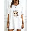 Oversized T Shirt Black Cute Owl Holding Coffee Cup With Hearts Print Casual Wear For Women Summer Outfit Streetwear Fashion Top