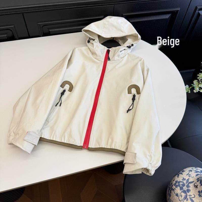 Two-Color Windproof & Waterproof Hooded Jacket for Kids - Spring/Autumn Outdoor Casual Wear 130 бежевый