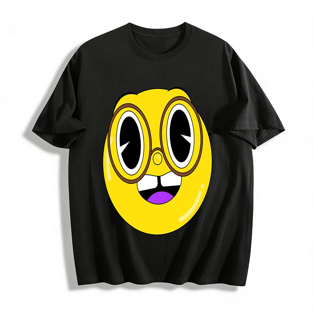 Funny Glasses Smiley Face Print Casual T-Shirt Unisex Loose Fit Cartoon Pattern Top Pure cotton T-shirt