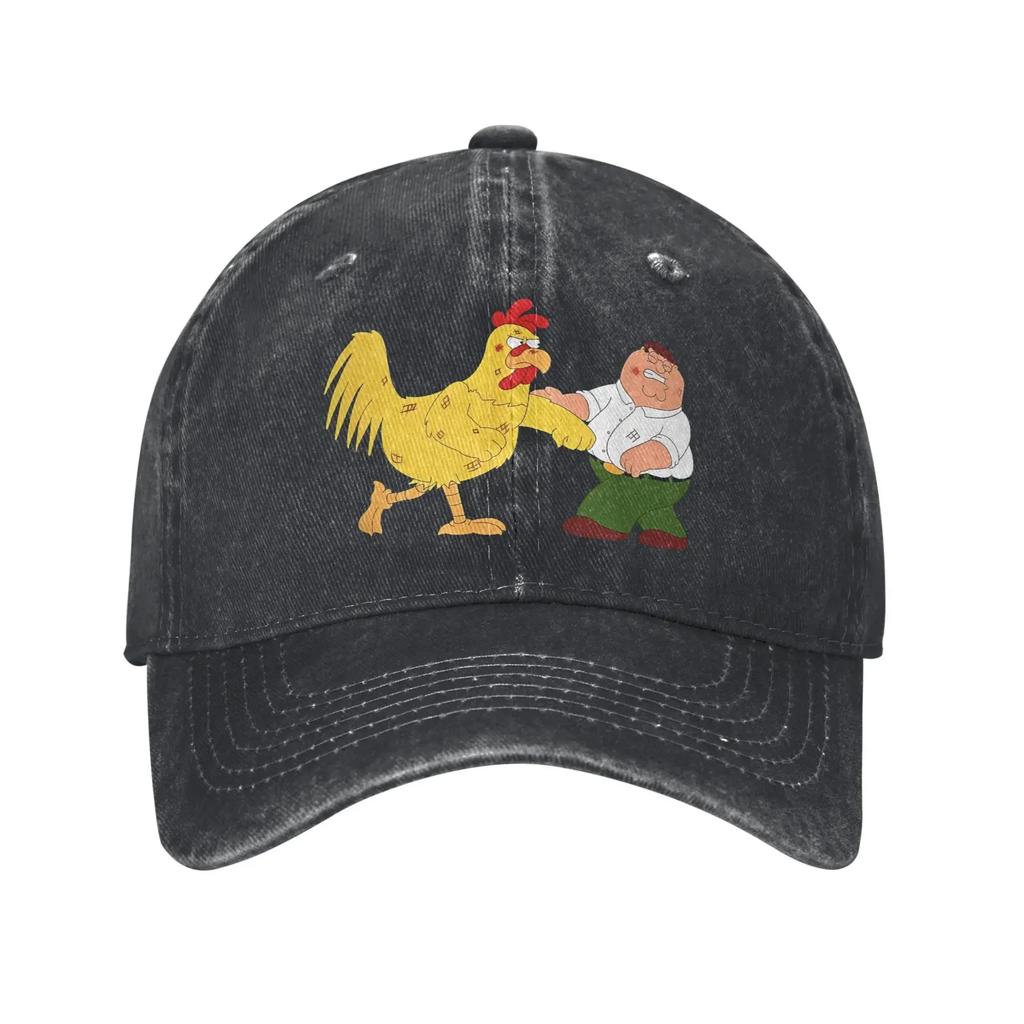 aCasual Y2K Families Cartoon Major Characters Chicken Baseball Caps Distressed Denim Washed Sun Cap Adjustable Fit Caps Hat
