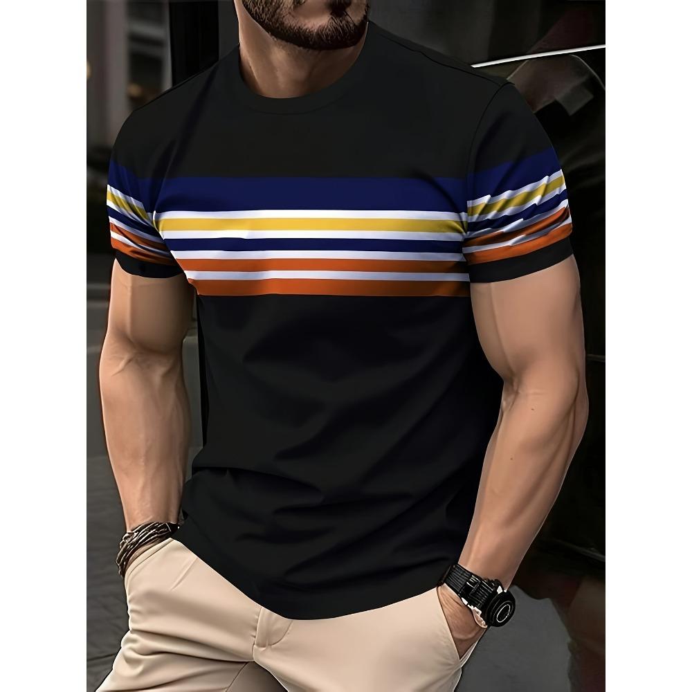 Men's Casual Crew Neck T-Shirt with Unique Digital Print - Breathable Polyester,Machine Washable,Summer-Ready,Non-Transparent,Re