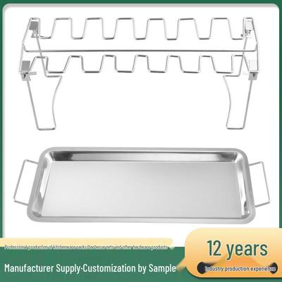 Foldable 430 Stainless Steel Chicken Leg Rack with Tray - Holds 14 Legs