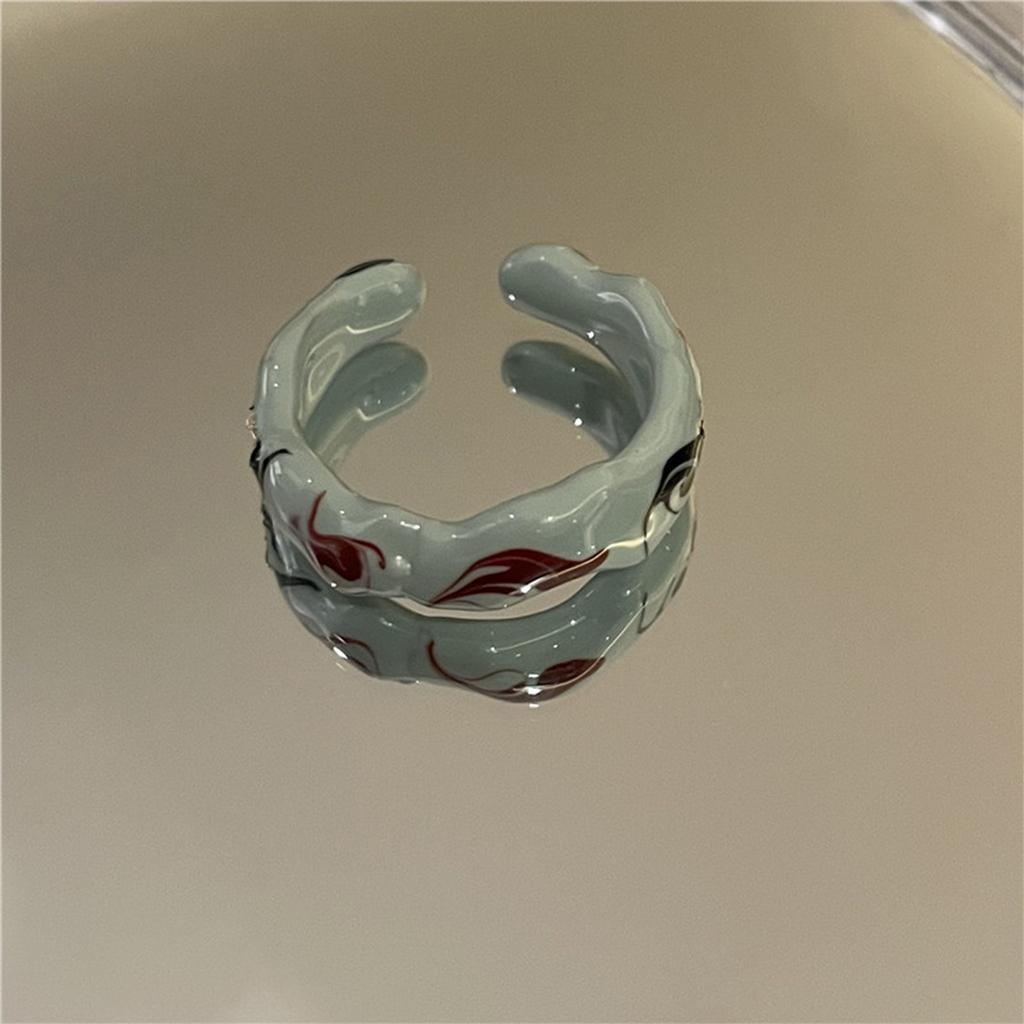 Stilvoller offener Ring mit handbemaltem Tropfenöl und Blattgold Keramik Fingerring Festivalgeschenk für Modebegeisterte