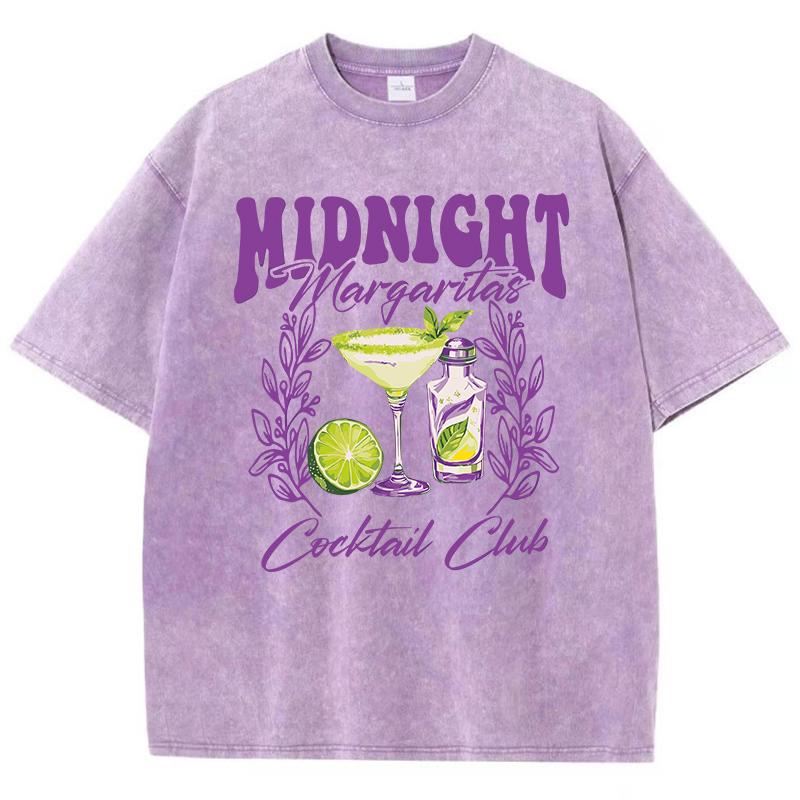 

Vintage Woman Acid Wash T-Shirts Midnight Margaret Cocktail Club Prints Tops Crewneck Cotton Oversize Tee Shirts Clothes 3XL